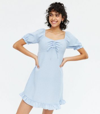 Blue Gingham Chiffon Frill Collar Mini ...